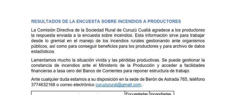 RESULTADOS DE LA ENCUESTA SOBRE INCENDIOS A PRODUCTORES