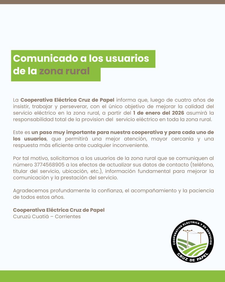 Comunicado a los usuarios de la zona rural